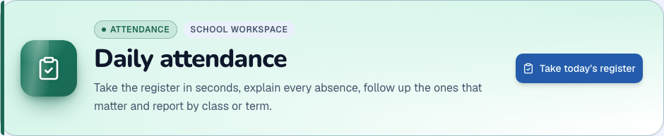 Attendance module heading and available primary action in ZivoERP
