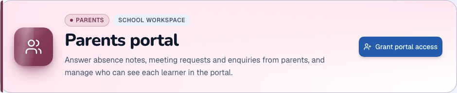 Parent portal module heading and available primary action in ZivoERP