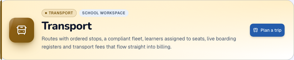 Transport module heading and available primary action in ZivoERP